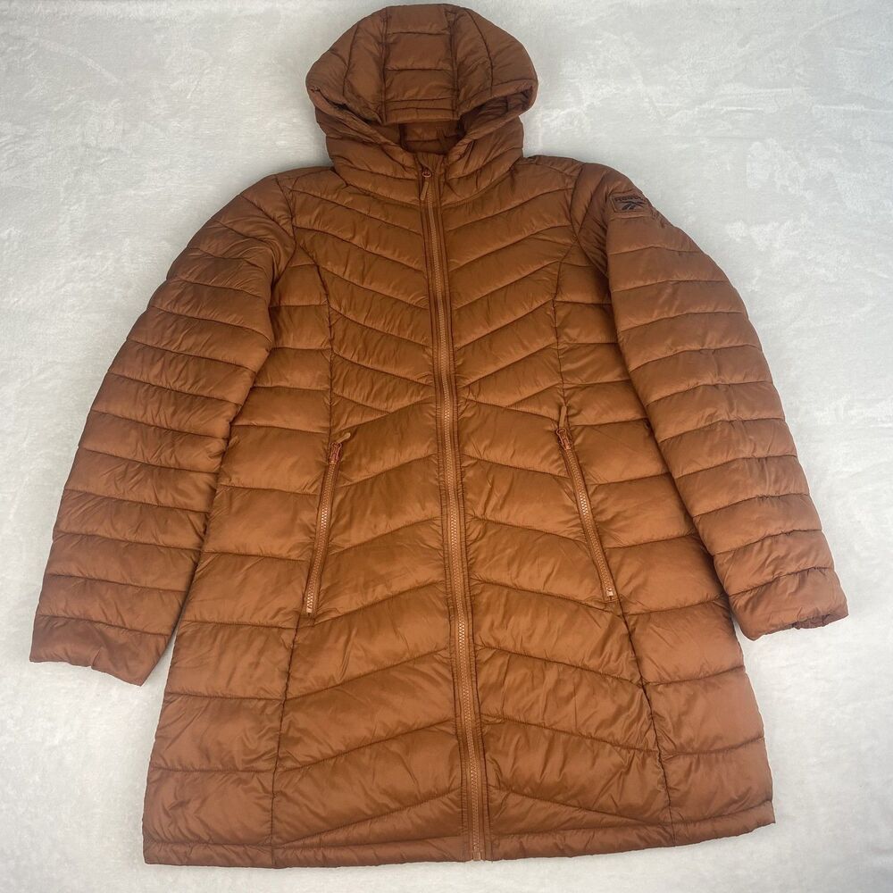 Reebok Glacier Puffer Jacket Womens Large Burnt Orange Hooded Winter Outdoors